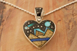 Calvin Begay Sterling Silver Night Sky Heart Pendant